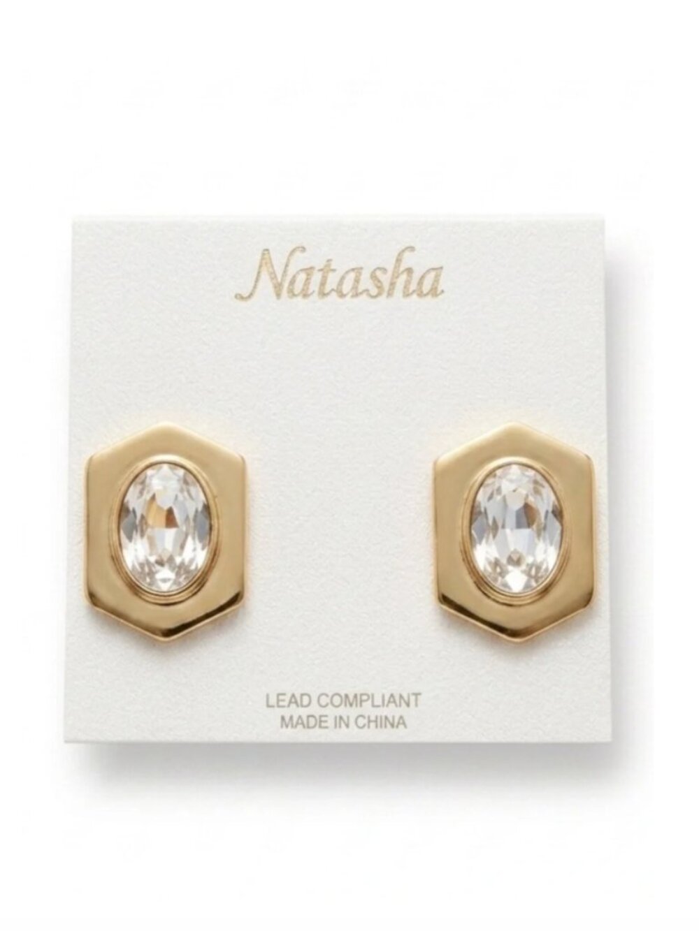 Natasha Couture Gold-Tone Octagon Crystal Stud Earrings - NWT